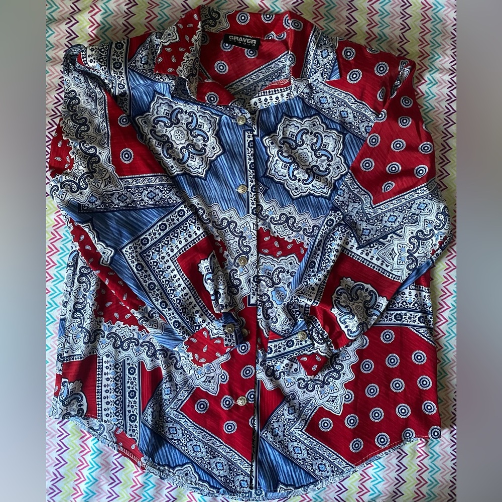 Chaps Red and Blue Patterned Skirt